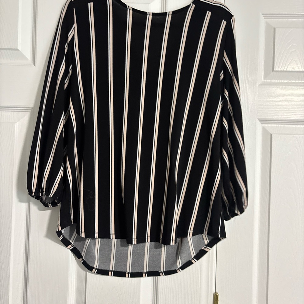 Adrianna Papell Black and Cream Striped Blouse